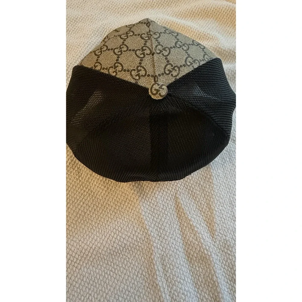 Gucci Men's GG Monogram Baseball Cap Hat Beige Black Tiger Mesh Back One Size